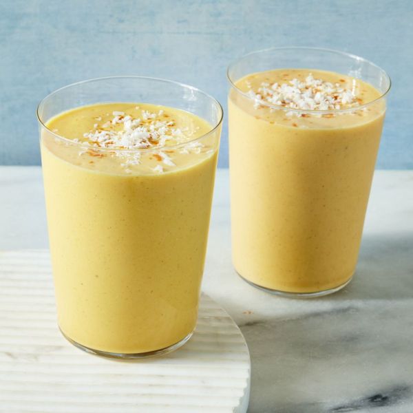 a recipe photo of the Mango Turmeric Smoothie Credit: Photographer: Jen Causey, Food Stylist: Jennifer Wendorf, Prop Stylist: Priscilla Montiel