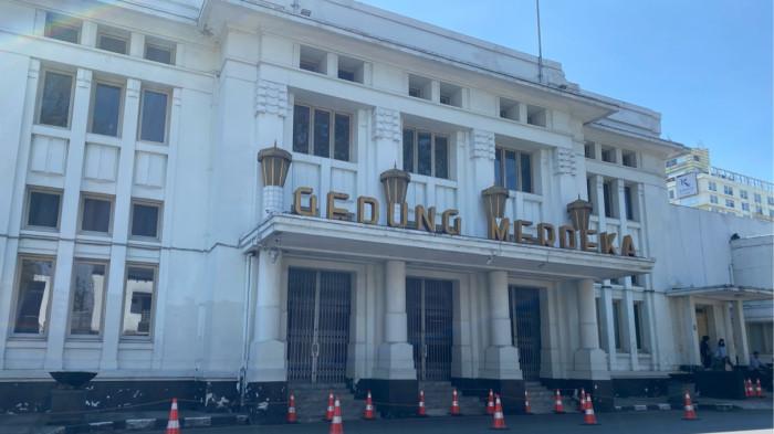 GEDUNG MERDEKA - Gedung Merdeka yang akan menjadi main stage Asia Africa Festival di Kota Bandung, Jawa Barat, Rabu (8/7/2026). Kawasan bersejarah Jalan Asia Afrika dan Braga akan kembali menjadi pusat perayaan budaya pada penyelenggaraan Asia Africa Festival (AAF) 2026 yang digelar pada 11–12 Juli 2026 mendatang.
