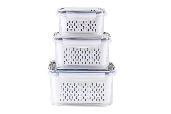 3Pack Fridge Food Storage Container Set with Lids with Strainer Credit: Amazon