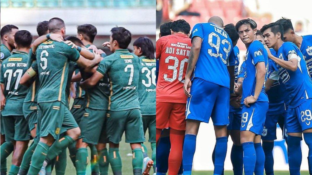 Skuad Persebaya Surabaya (kiri) dan PSIS Semarang (kanan).
