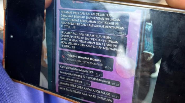 TEROR BOM - Isi pesan teror bom ke SDN Srengseng Sawah 15 Pagi di Jagakarsa, Jakarta Selatan yang dikirim ke pegawai Tata Usaha (TU) pada Senin (13/7/2026).