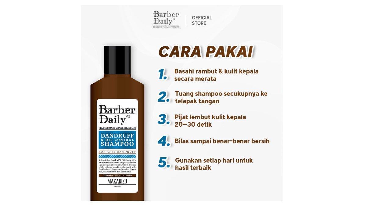 Ilustrasi cara pakai Barber Daily Dandruff & Oil-Control Shampoo