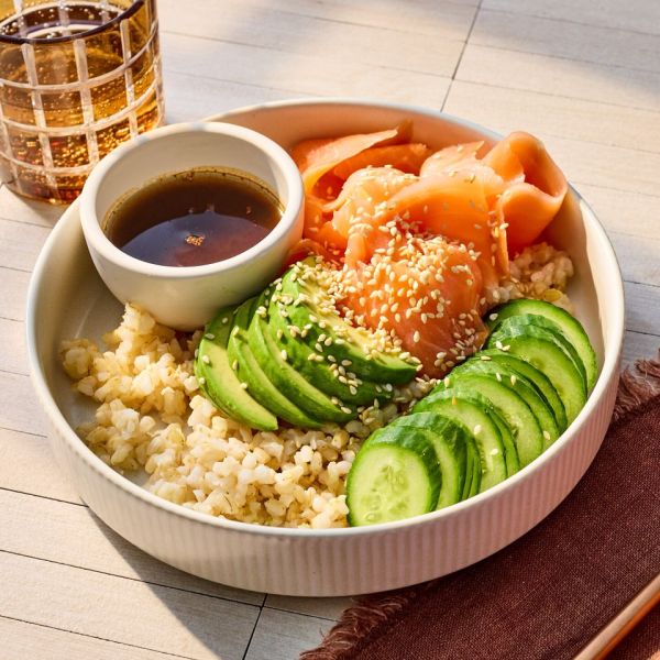 Recipe image of Salmon Sushi Grain Bowl. Credit: Photographer: Jake Sternquist, Food Stylist: Annie Probst, Prop Stylist: Breanna Ghazali