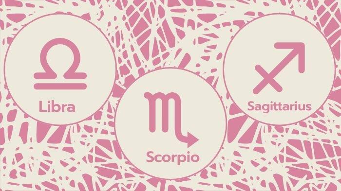 RAMALAN ZODIAK BESOK - Ilustrasi zodiak Libra, Scorpio, Sagittarius dibuat dengan aplikasi Canva. Berikut ramalan zodiak besok Sabtu, 14 Juni 2025.