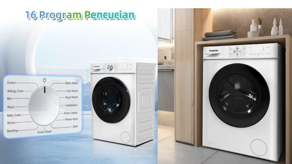 Changhong Mesin Cuci Smart Inverter Front Loading Kapasitas 7 kg Model FWF8500S - Bukaan Depan