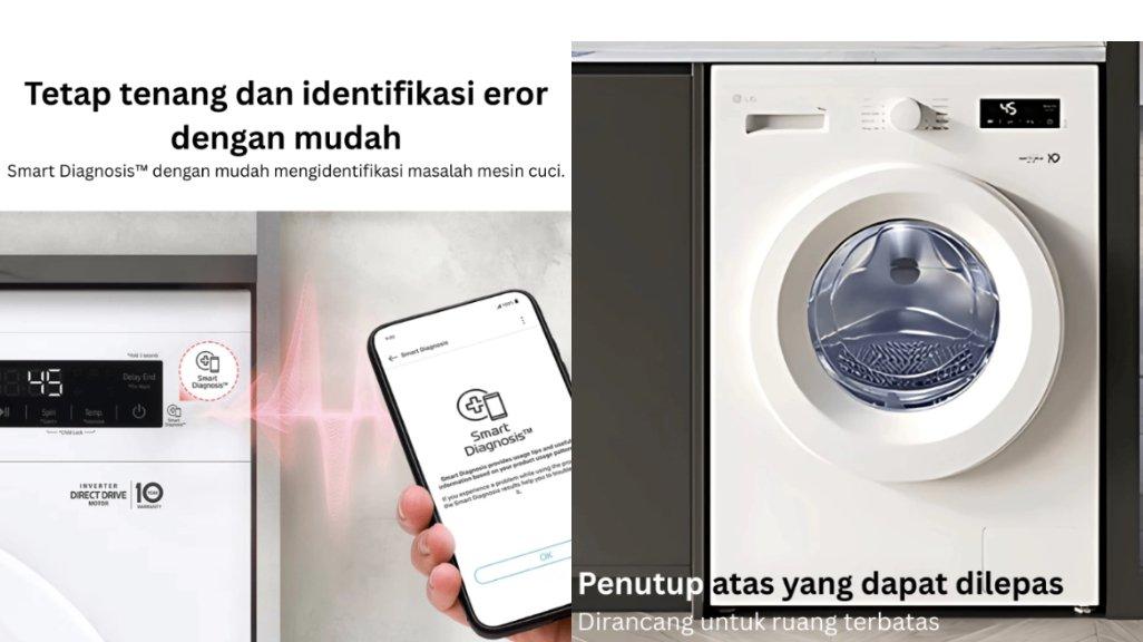 LG Mesin Cuci Front Loading 7Kg - Inverter Direct Drive Motor - Steam - 6 Motion DD - FB1207S6W