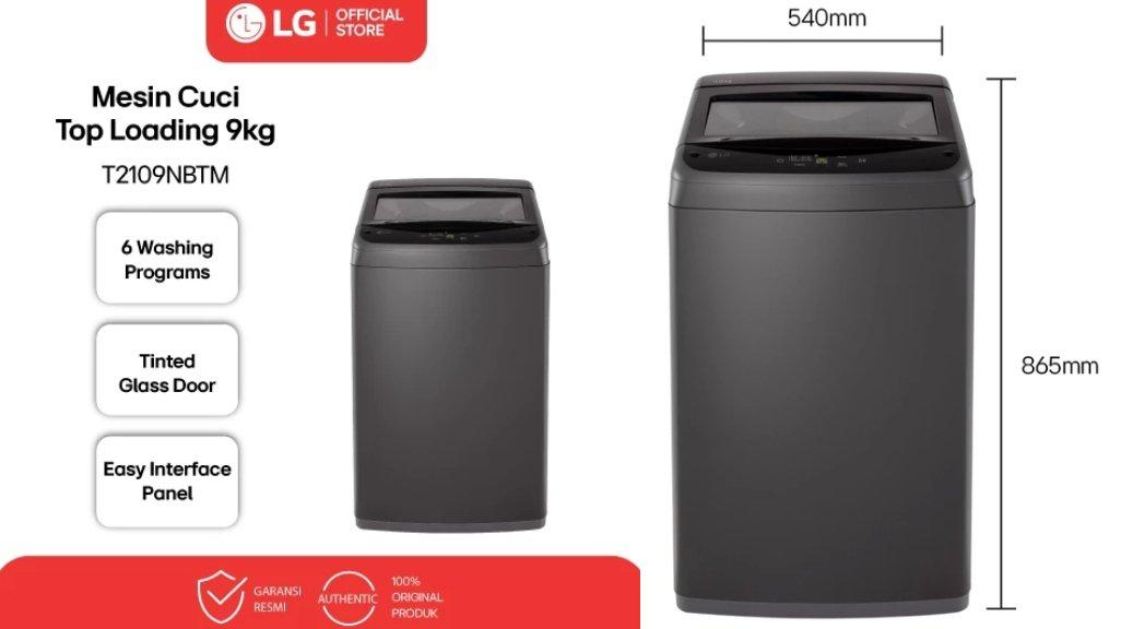 LG Mesin Cuci Top Loading 9 Kg - TurboDrum - Soft Closing Door - Quick Wash - 6 Washing Programs - T2109NBTM.