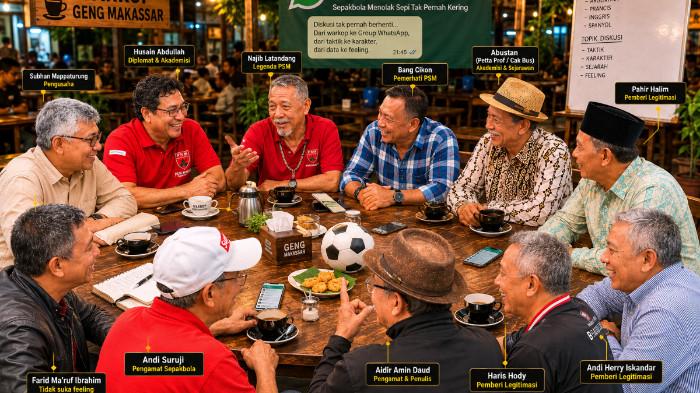 GENG MAKASSAR - Sketsa foto hasil olahan AI tentang disku anggota Grup WhatsApp Geng Makassar, 13 Juli 2026. Mereka ini sering diskusi tema apa saja di Group WhatsApp Geng Makassar, termasuk tentang Piala Dunia 2026.