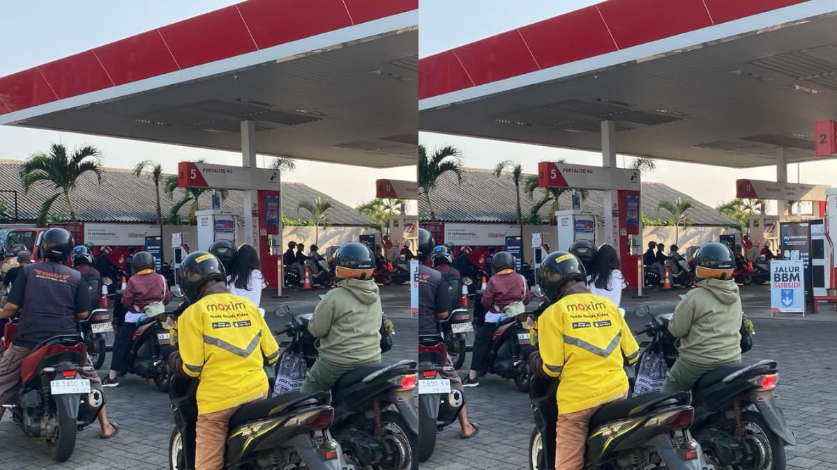 Pantauan TribunStyle.com di SPBU Lempuyangan, Kamis (16/7/2026), puluhan sepeda motor tampak memenuhi area pengisian Pertalite, sementara jalur BBM nonsubsidi relatif lebih lengang.