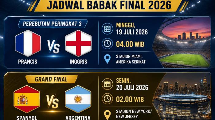 Jadwal final Piala Dunia 2926 Argentina vs Spanyol.