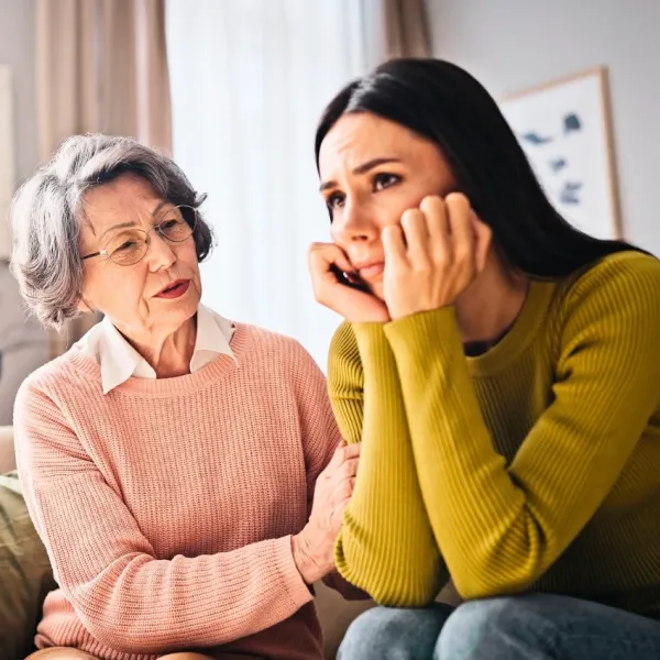 Woman saying "nothing good ever happens to me" to her mother.
