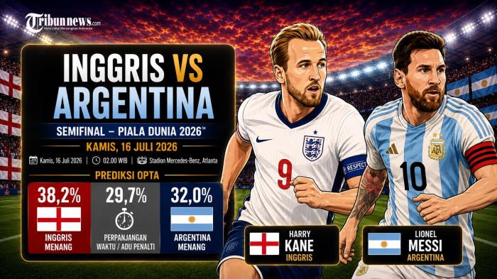 INGGRIS VS ARGENTINA - Prediksi skor Inggris vs Argentina pada pertandingan semifinal Piala Dunia 2026 di Stadion Mercedes-Benz, Atlanta, Kamis (16/7/2026) pukul 02.00 WIB.