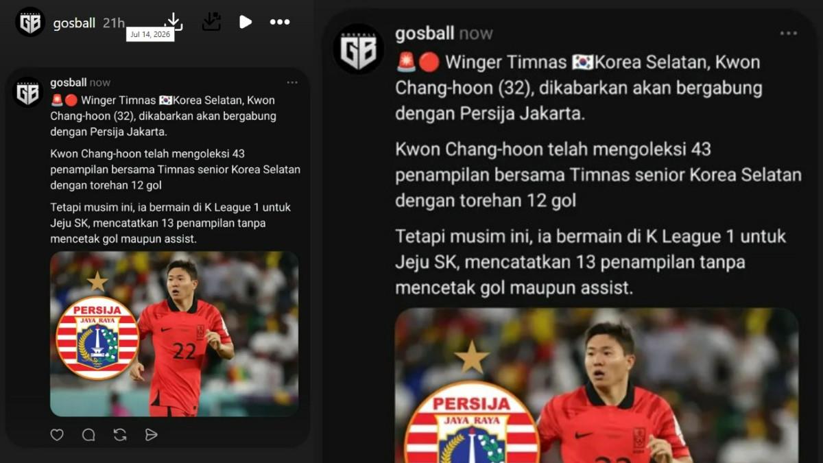 BURSA TRANSFER PERSIJA JAKARTA - Pemain yang pernah membela Timnas Korea Selatan dan bermain di Piala Dunia 2022, Kwon Chang-hoon dikabarkan merapat ke Persija Jakarta pada musim 2026/2027.