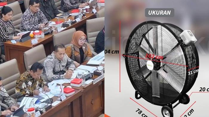 ANGGARAN KIPAS ANGIN - Rapat kerja Menteri Koperasi, Ferry Juliantono bersama Komisi VI DPR RI di kompleks parlemen, Senayan, Rabu (15/7/2026). (kanan) Kipas Imatsu MDF merupakan kipas angin kelas industri (industrial fan) seharga Rp11.464.000, kipas angin untuk program Koperasi Desa Merah Putih (KDMP)