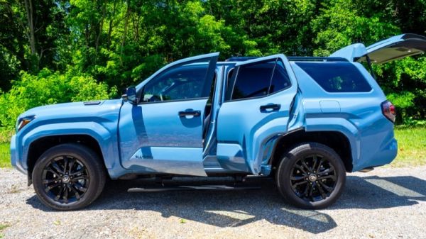 2026 Toyota 4Runner driver's side profile with driver's side doors and rear hatch open