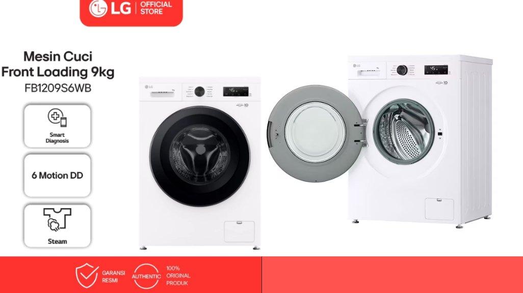 LG Mesin Cuci Front Loading 9 Kg - 6 Motion DD - Steam - Inverter Direct Drive White - FB1209S6WB.