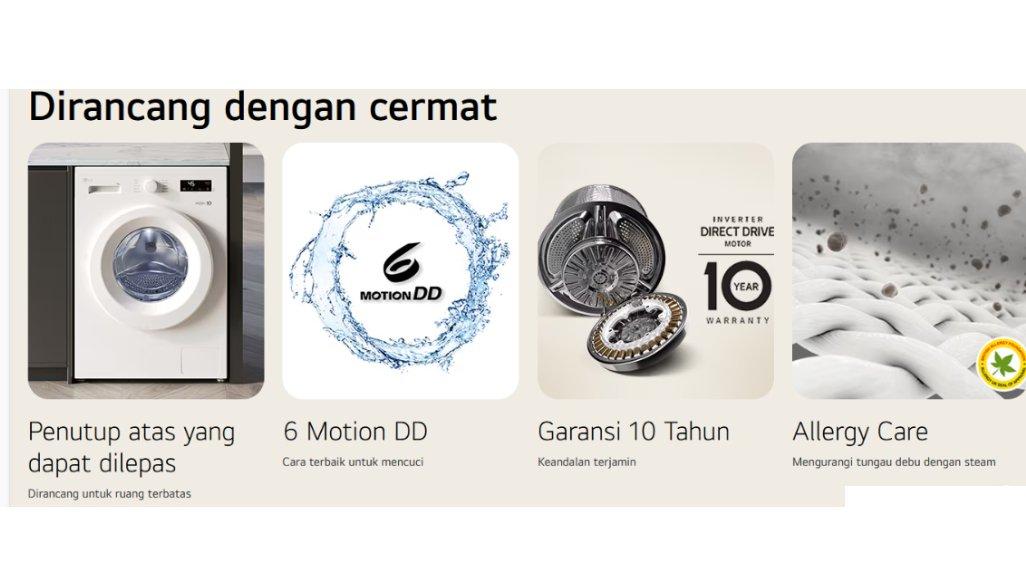 LG Mesin Cuci Front Loading 9 Kg - 6 Motion DD - Steam - Inverter Direct Drive White - FB1209S6WB.