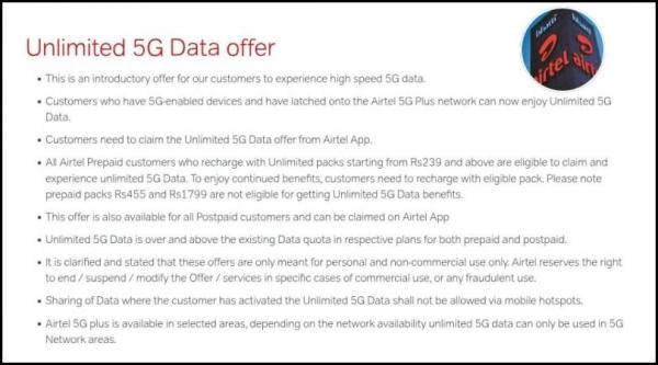 Airtel clarifies unlimited 5G data cannot be shared via mobile hotspot; 300GB fair usage limit applies