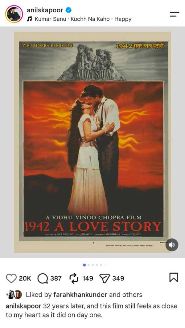 1942: A Love Story returns in 8K; Anil Kapoor, Manisha Koirala celebrate 32 years