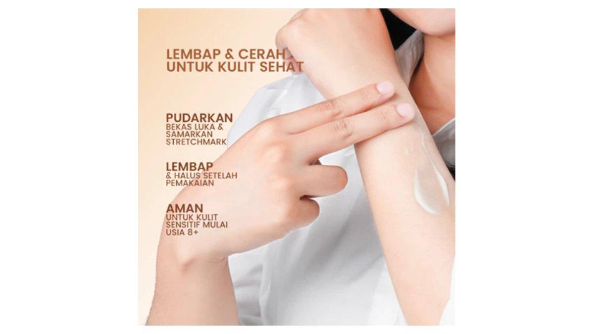 Ilustrasi manfaat dan kelebihan dari produk Cleora Calendula Healthy Bright Body Lotion