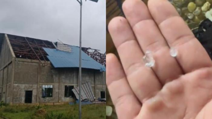 HUJAN ES - Hujan es disertai angin kencang menerjang wilayah Krayan, Kabupaten Nunukan, Kalimantan Utara. Sejumlah fasilitas warga mengalami kerusakan akibat pohon tumbang dan terpaan angin kuat, Kamis (16/7/2026).