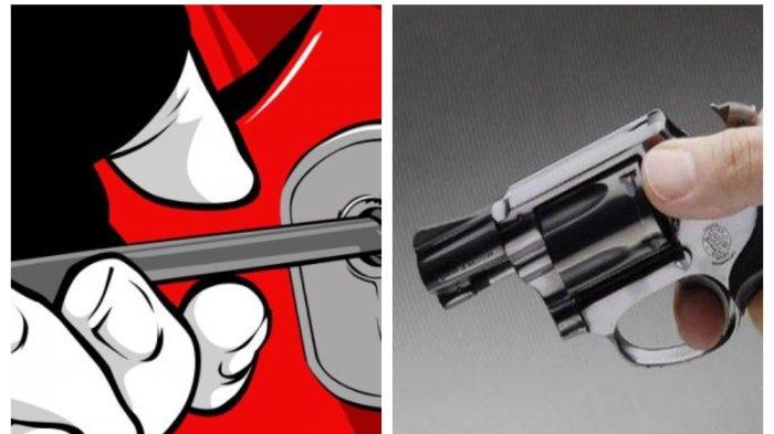Kolase Foto ilustrasi maling dan pistol.