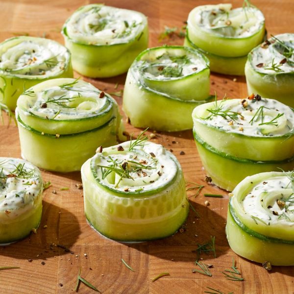 a recipe photo of the Cucumber Cream Cheese Roll Credit: Photographer: Grant Webster, Food Stylist: Holly Dreesman, Prop Stylist: Joseph Wanek