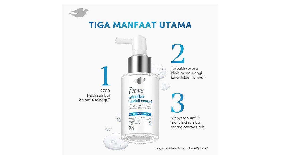 Ilustrasi manfaat dari produk Dove Micellar Hairfall Control Tonic Spray