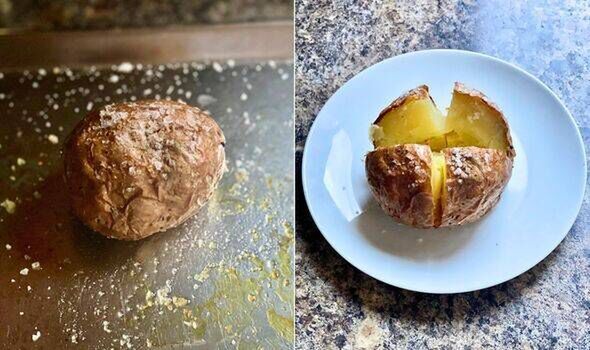 Cooked baked potato cut open