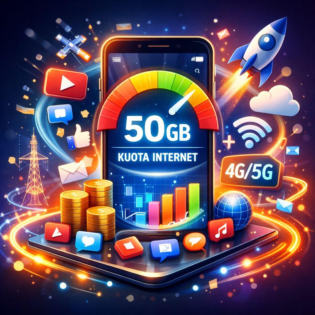 ILUSTRASI KUOTA - Gambar dihasilkan dari kecanggihan buatan (AI) yang menunjukkan kuota internet.(AI Copilot)