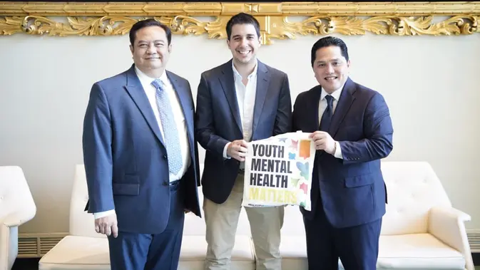 Menpora RI Erick Thohir didampingi Duta Besar RI untuk PBB Umar Hadi bertemu Assistant Secretary-General for Youth Affairs United Nations Felipe Paullier. (Istimewa)