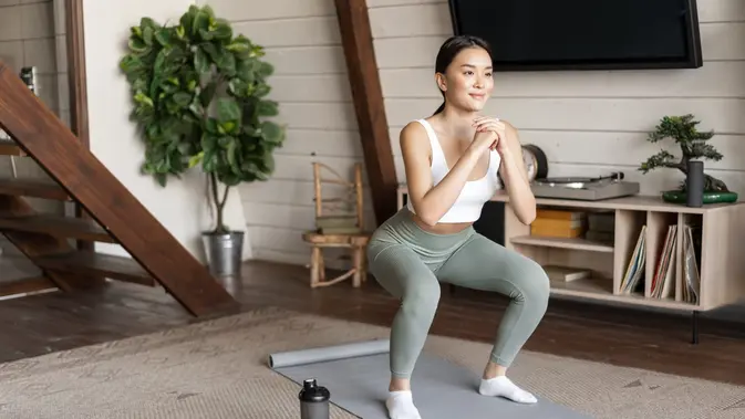 Squat atau lunges ringan adalah gerakan sederhana tanpa alat yang efektif melatih otot tubuh bagian bawah. (Foto: jcomp/Freepik)
