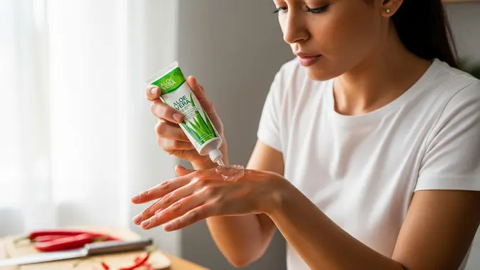Apakah Lidah Buaya Bisa Menghilangkan Jerawat?, Manfaatkan Gel Lidah Buaya (AI Generated)
