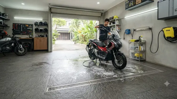 Area Cuci Motor di Samping Garasi. (AI Generated)