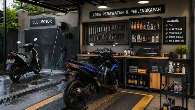 Tempat Cuci Motor Multifungsi. (AI Generated)