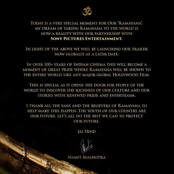 Team Ramayana's official statement