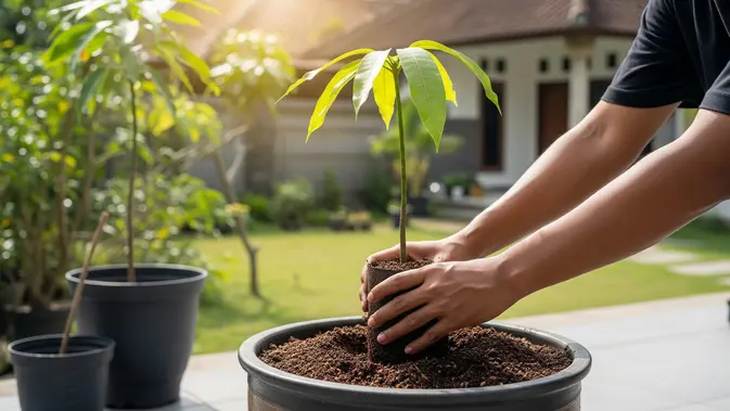 Cara Menanam Mangga dengan Tabulampot. AI Generated