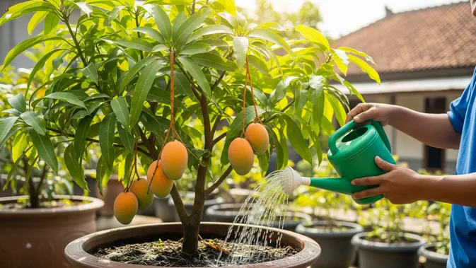 Cara Menanam Mangga dengan Tabulampot; Atur penyiraman pada tanaman yang sudah dewasa. AI Generated