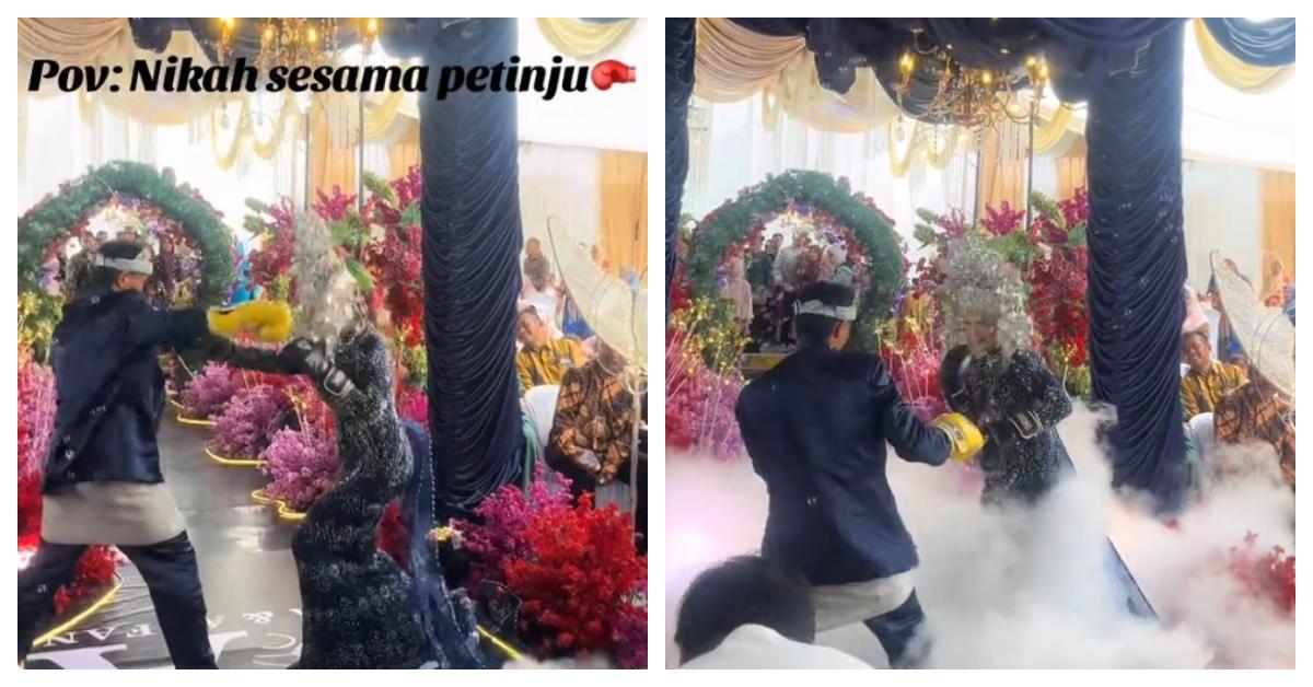 BERITA VIRAL - Tangkap layar akun TikTok @rusydinasabila26 pada Kamis (24/7/2026), memperlihatkan pengantin di Jambi sedang sparing di pelaminan. Keduanya merupakan seorang atlet.