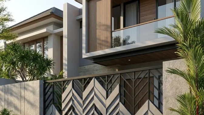 Ide Gerbang Rumah Kombinasi Besi Galvanis dan Panel GRC [AI Generated]