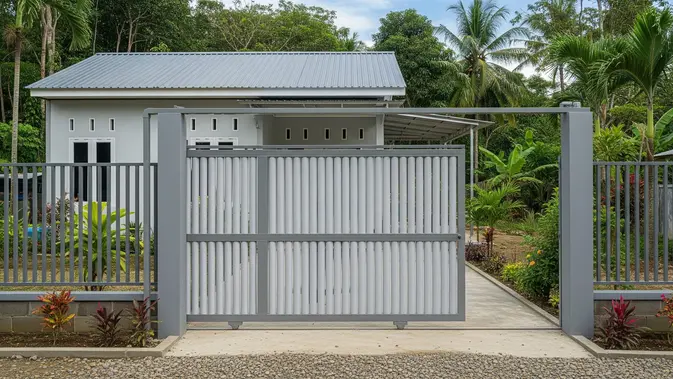 Gerbang Kombinasi Plat Fiber dan PVC dengan Pintu Geser [AI Generated]