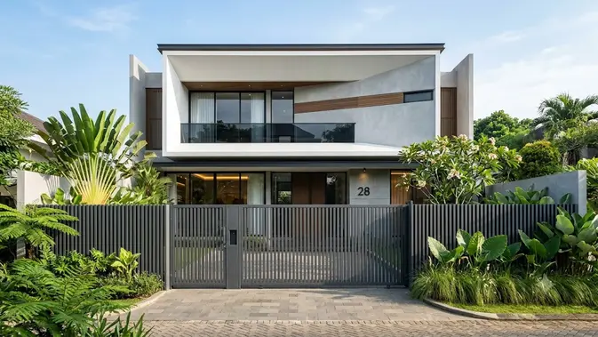 Gerbang Aluminium Motif Garis Vertikal. [AI Generated]