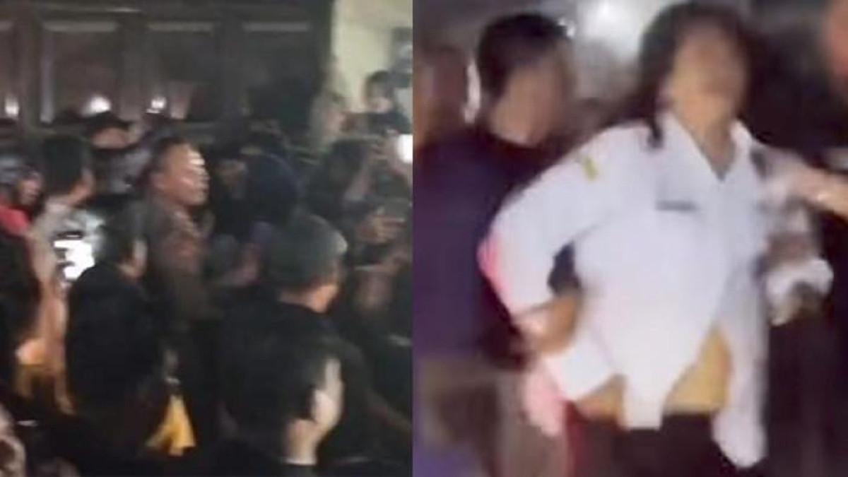 GURU CABULI MURID - Tangkapan layar warga dan polisi mengamankan guru di Kota Tanjungbalai karena diduga terlibat kasus pelecehan seksual terhadap siswa murid laki-lakinya yang merupakan anak yatim piatu.