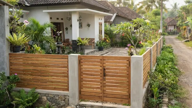 Ilustrasi Pagar Kayu Horizontal Minimalis. Foto: AI Generated