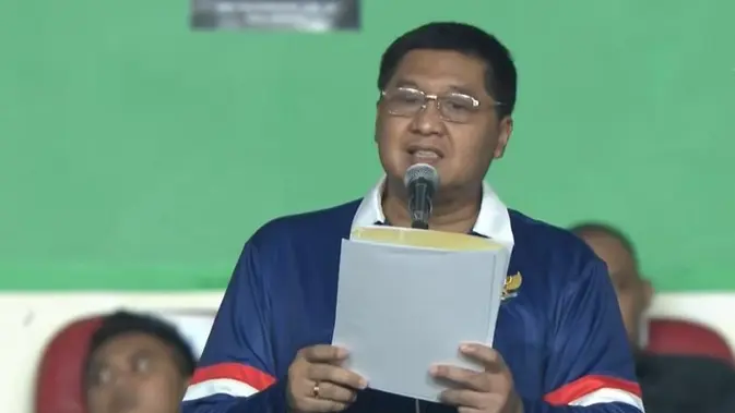 Ketua Steering Committee (SC) Piala Presiden 2026, Maruarar Sirait, dalam sambutan pada opening Piala Presiden 2026 di Stadion Si Jalak Harupat, Kabupaten Bandung, Sabtu (25/7/2026) malam WIB.