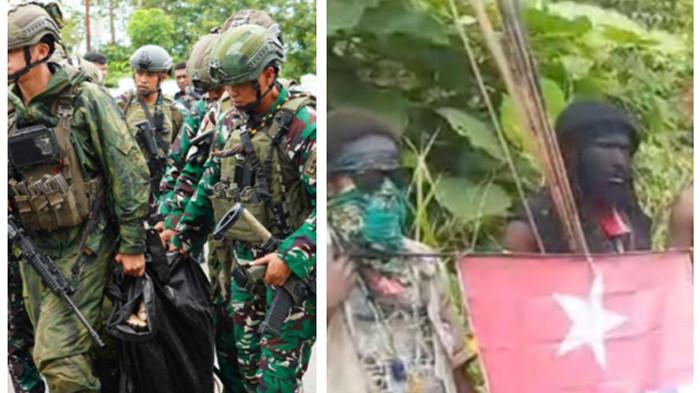 KORBAN OPM DIEVAKUASI - (kiri) Pangkoops TNI Habema Mayjen TNI Yudha Airlangga turut mengevakuasi dua jenazah korban pembunuhan oleh kelompok pemberontak Papua ke RSUD Dekai, Kabupaten Yahukimo, Papua Pegunungan, Kamis (23/7/2026). (kanan) Screenshot video pernyataan TPNPB OPM yang mengklaim telah membunuh tiga warga sipil orang asli Papua di Yahukimo, Papua Pengunungan. (Koops TNI Habema)