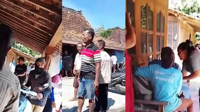 PEMBACOKAN DI KABUPATEN PATI - Kolase foro warga berkerumun di rumah lokasi pembacokan yang menimpa seorang perempuan di Desa Sinomwidodo, Kecamatan Tambakromo, Kabupaten Pati, Kamis (23/7/2026). Pelaku adalah mantan kekasih korban.