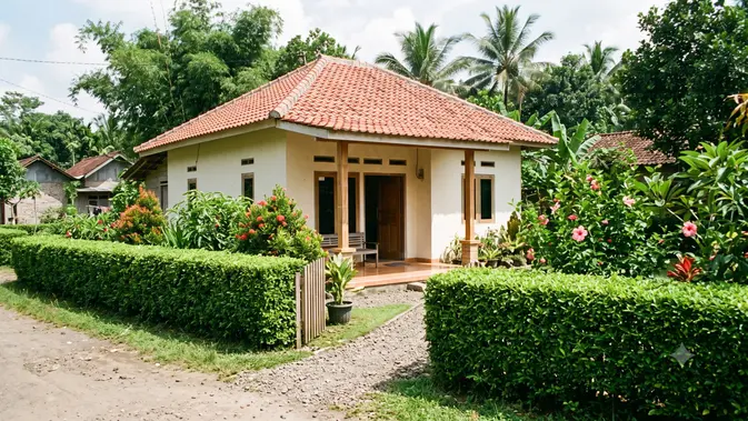 Desain Pagar Rumah Sederhana di Desa Tanpa Tembok Tinggi  (AI Generated)