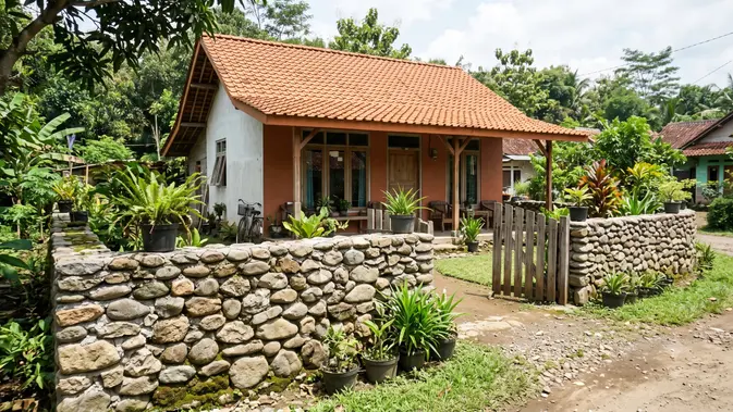 Desain Pagar Rumah Sederhana di Desa Tanpa Tembok Tinggi  (AI Generated)