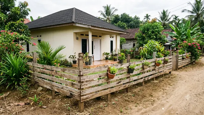Desain Pagar Rumah Sederhana di Desa Tanpa Tembok Tinggi  (AI Generated)